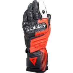 Dainese Carbon 4 Long Leather Gloves Fluo Red W12 Color Gloves Black/Fluo-Red/White W12